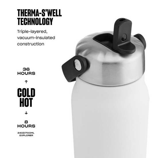 Szigetelt vizes palack beépített szalmával, rozsdamentes acél, 700 ml, "Explorer Flip Straw", Moonstone - S'well