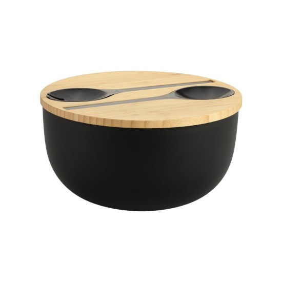 Salátatál evőeszközökkel, 24 cm, műanyag/bambusz - Kesper