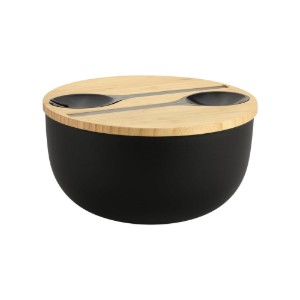 Salátatál evőeszközökkel, 24 cm, műanyag/bambusz - Kesper