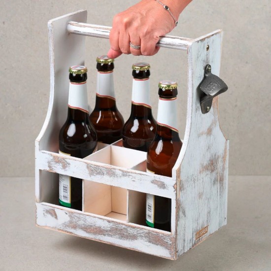 Sörösüveg szállítódoboz, 6 rekesszel, Vintage White - Kesper