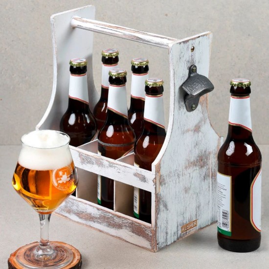 Sörösüveg szállítódoboz, 6 rekesszel, Vintage White - Kesper