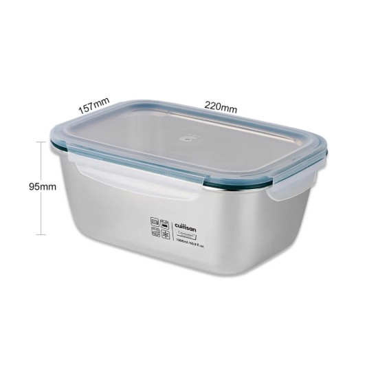 Téglalap alakú ebédtartó, rozsdamentes acél, 1800 ml, "Simple" - Cuitisan