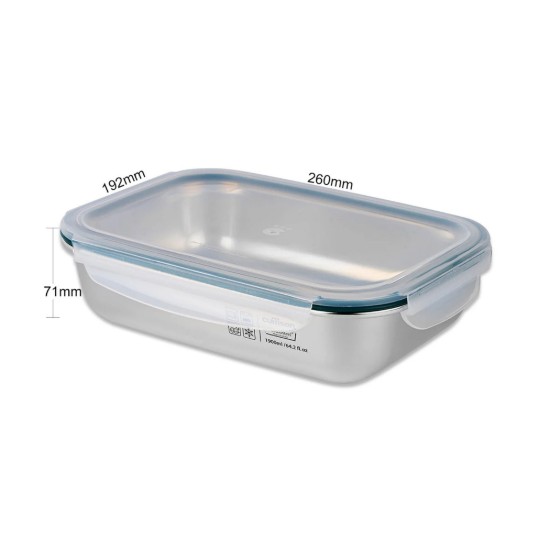 Téglalap alakú ebédtartó, rozsdamentes acél, 1900 ml, "Simple" - Cuitisan