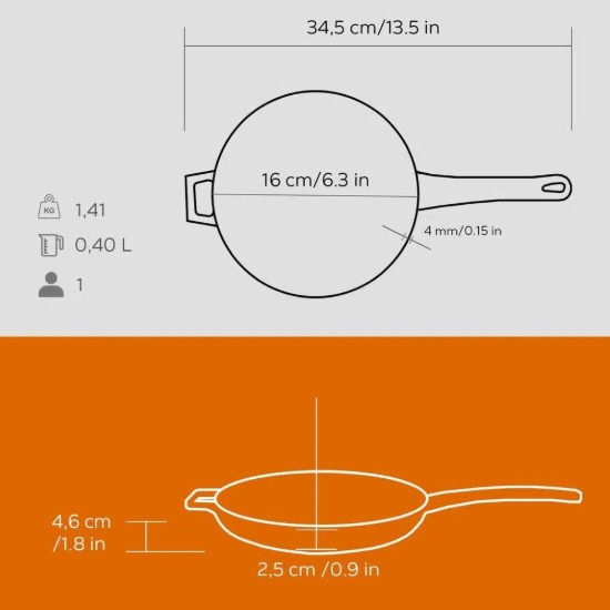 Öntöttvas serpenyő, 16 cm, Narancssárga - LAVA