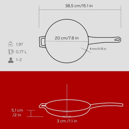 Öntöttvas serpenyő, 20 cm, Piros - LAVA