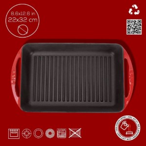 Grillserpenyő, öntöttvas, 22 x 32 cm, piros - LAVA