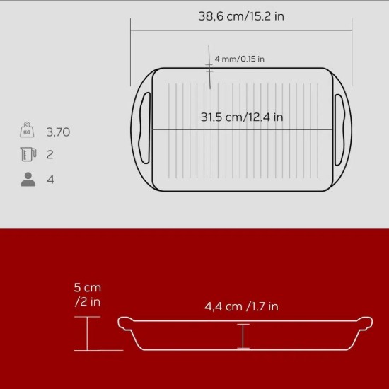 Grillserpenyő, öntöttvas, 22 x 32 cm, piros - LAVA