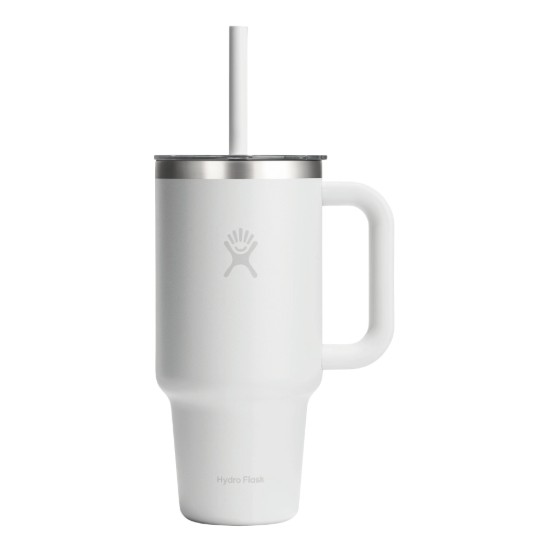 Hőszigetelt pohár, rozsdamentes acél, 950 ml, átlátszó tetővel, “All Around Travel”, fehér - Hydro Flask