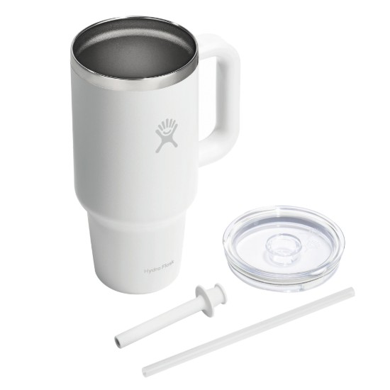 Hőszigetelt pohár, rozsdamentes acél, 950 ml, átlátszó tetővel, “All Around Travel”, fehér - Hydro Flask