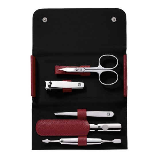 5 részes manikűr készlet, rozsdamentes acél, bőr pénztárca, Red - Zwilling Classic Inox
