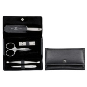 5 részes manikűr szett, szatén rozsdamentes acél, fekete bőrtok, PREMIUM - Zwilling