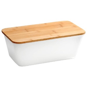 Kenyérdoboz vágódeszkával, műanyag, 35 x 20 x 14 cm, fehér - Kesper