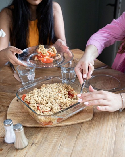 Hőálló üvegből készült, négyzet alakú tál, 22 x 22 cm / 2,4 l, "Let's Share" - Pyrex