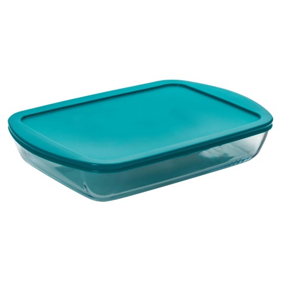 Téglalap alakú, fedővel ellátott edény, hőálló üveg, 40 x 27 cm / 4,9 L, "Cook&Store", kék - Pyrex