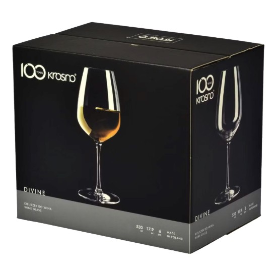 6 fehérboros pohár készlet, kristályos pohárból, 530 ml, "DIVINE" - Krosno