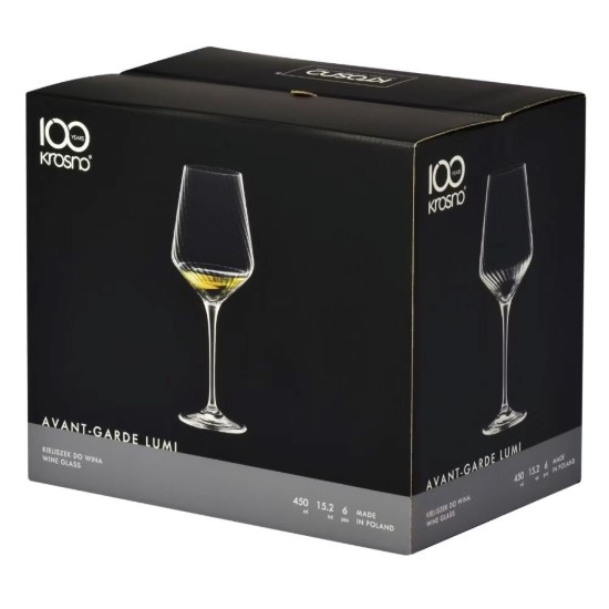 6 fehérboros pohárból álló készlet, kristályos pohárból, 450 ml, "Avant-Garde Lumi" - Krosno