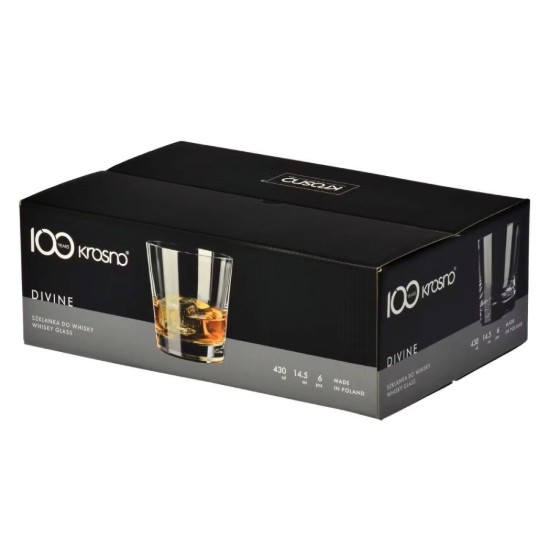 6 whiskey pohár készlet, üvegből készült, 430 ml, "DIVINE" - Krosno