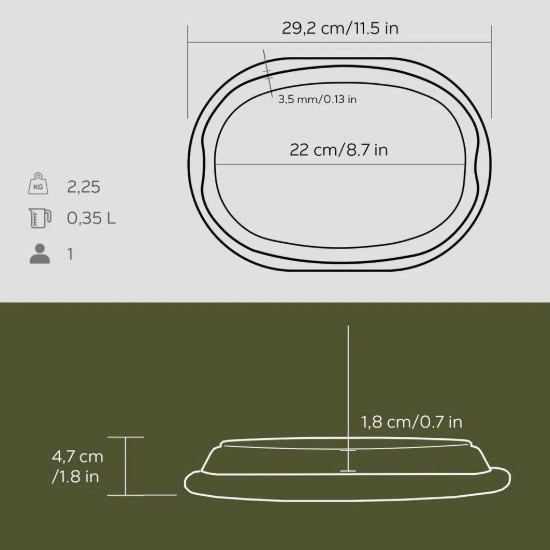 Fajita ovális főzőlap, 26 x 19 cm, fa tálalótállal - LAVA