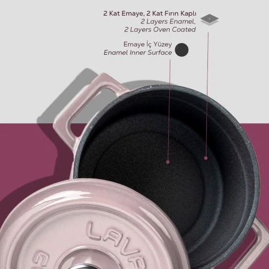 Öntöttvas lábas, 14cm/0.8L, "Trendy", Rózsaszín - LAVA