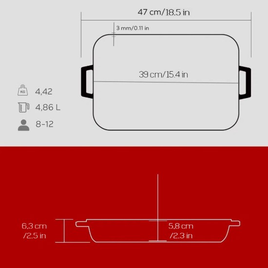 Öntöttvas sütőtálca, 25 x 39 cm, "Premium", Piros - LAVA