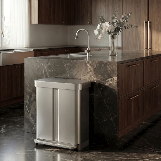 Pedálos szemetes, kétrekeszes, 58 l, rozsdamentes acél, Brushed - simplehuman