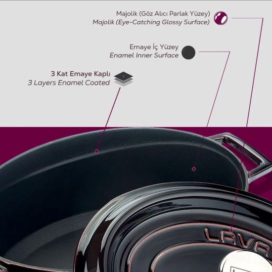 Öntöttvas ovális serpenyő, 29 cm, "Prémium", piros - LAVA