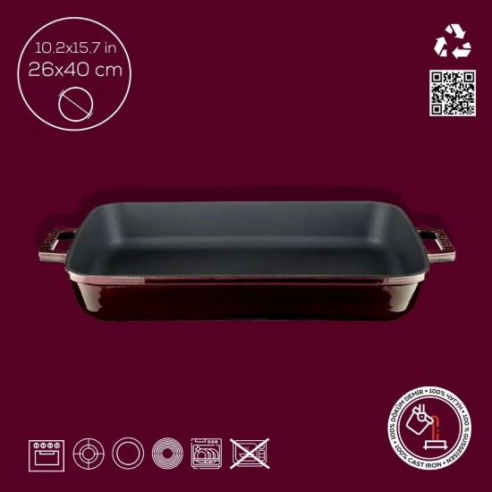 Öntöttvas sütőtálca, 25 x 39 cm, "Premium", Piros - LAVA