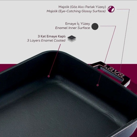 Öntöttvas sütőtálca, 25 x 39 cm, "Premium", Piros - LAVA