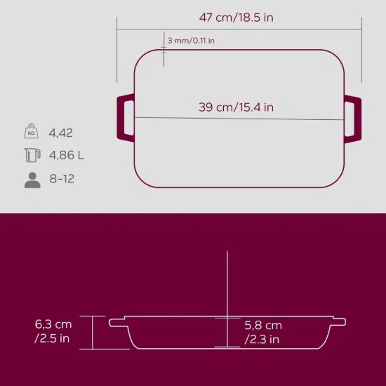 Öntöttvas sütőtálca, 25 x 39 cm, "Premium", Piros - LAVA