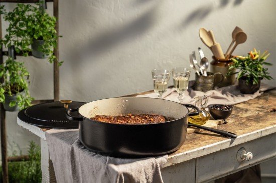 Cocotte ovális főzőedény, öntöttvas, 33 cm / 6 L, "Bellamonte", Fekete - Ballarini