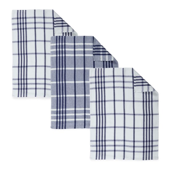 3 konyhai törölközőből álló készlet, organikus pamut, 50 x 70 cm, kék - Tiseco