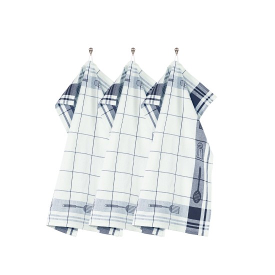 3 konyhai törölközőből álló készlet, pamut, 50 x 70 cm, "Pharao", sötétkék - Tiseco