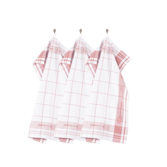 3 konyhai törölközőből álló készlet, pamut, 50 x 70 cm, "Pharao", rózsaszín - Tiseco