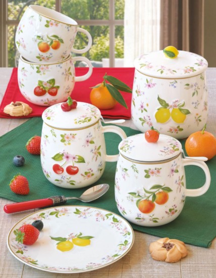 Porcelán bögre, 400ml, dombornyomott mintával, "Fancy Fruit" - Easy Life