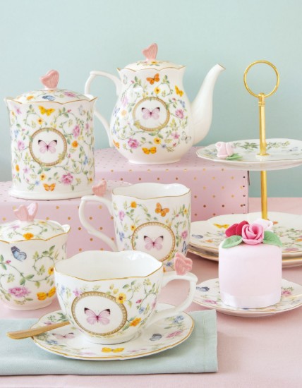 2 kávécsésze csészealjjal, porcelán, 120 ml, "Dancing Butterflies" - Easy Life