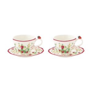 2 db-os kávéscsésze készlet csészealjakkal, porcelán, 120 ml, "Jardin des Fraises" - Easy Life