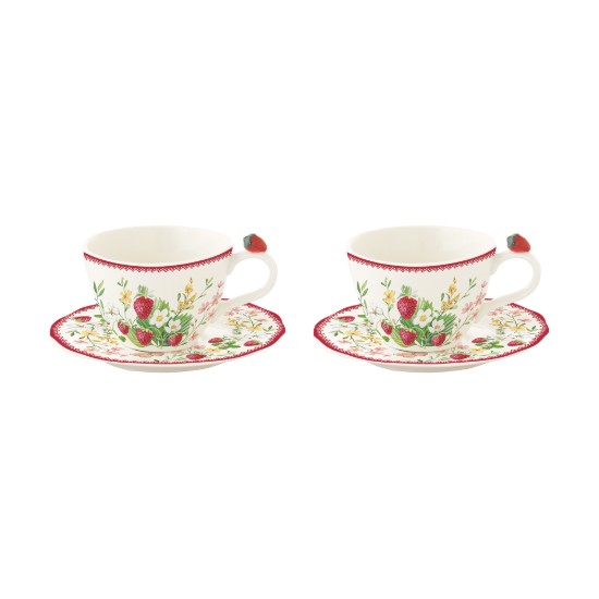 2 db-os kávéscsésze készlet csészealjakkal, porcelán, 120 ml, "Jardin des Fraises" - Easy Life
