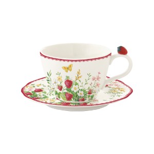 Teáscsésze csészealjjal, porcelán, 240 ml, "Jardin des Fraises" - Easy Life