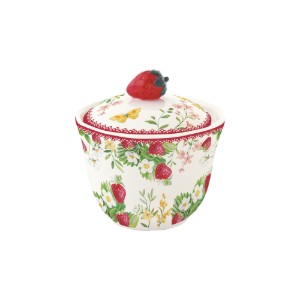 Cukortartó, tetővel, porcelán, 200ml, "Jardin des Fraises" - Easy Life