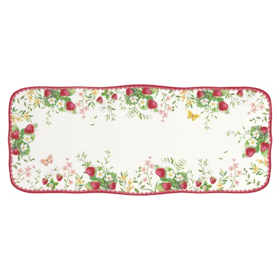 Tálalótál, porcelánból, 36 x 15 cm, "Jardin des Fraises" - Easy Life