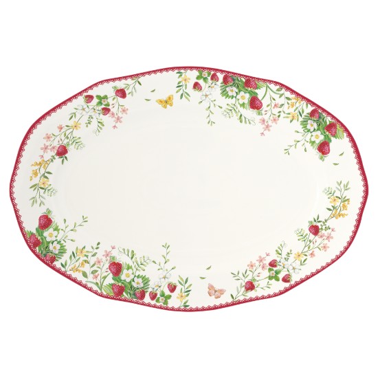 Tálalótál, porcelánból, 36 x 25 cm, "Jardin des Fraises" - Easy Life