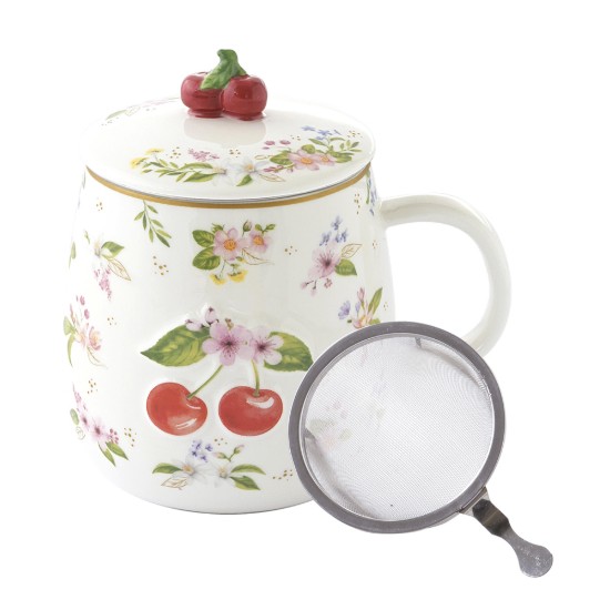 Porcelán bögre tetővel és fém betéttel, dombornyomott mintával, 450ml, "Fancy Fruit" - Easy Life