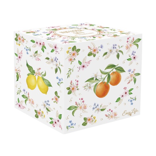Porcelán bögre tetővel és fém betéttel, dombornyomott mintával, 450ml, "Fancy Fruit" - Easy Life