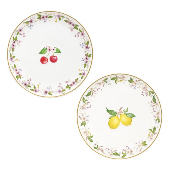 2 darabos porcelántányér-készlet, dombornyomott mintával, 16 cm, "Fancy Fruit" - Easy Life