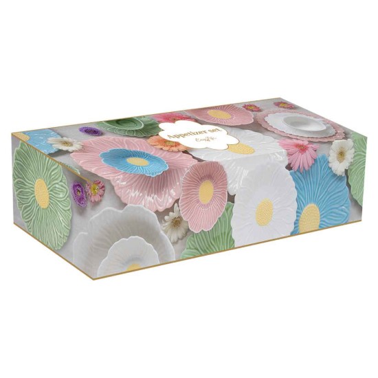 3 előételtálból álló készlet, porcelán, bambusztálcával, "Daisy" - Easy Life