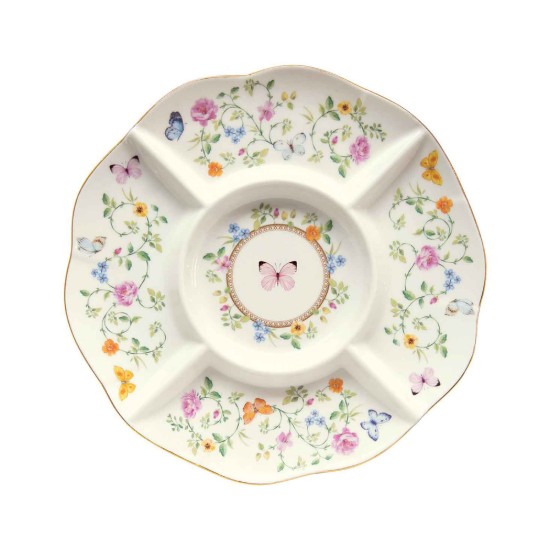 Előételek tálja, 5 rekessz, porcelán, 25,5 cm, "Dancing Butterflies" - Easy Life