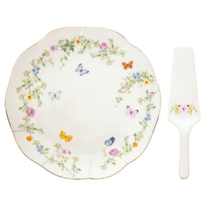 Tortatálaló készlet tálalótállal és tálaló spatulával, porcelán, 32 cm, "Dancing Butterflies" - Easy Life