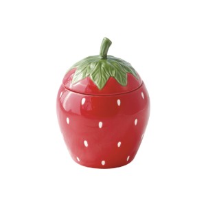 Eper alakú tárolóedény fedéllel, porcelán, 12,5 x 18 cm, "Jardin des Fraises" - Easy Life