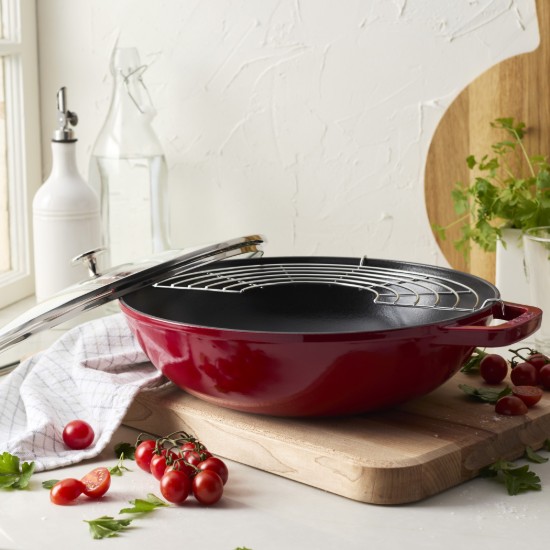 Wok serpenyő, öntöttvas, 30 cm, Cherry - Staub