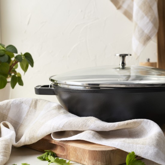 Wok serpenyő, öntöttvas, 30cm, Black - Staub